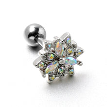 Load image into Gallery viewer, 16G 1/4 Aurora CZ Gem Snowflake Style Cartilage Tragus Earring
