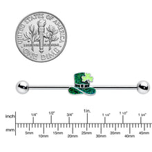 Load image into Gallery viewer, 14G Glitter Top Hat Shamrock St Patricks Industrial Barbell 38mm

