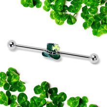 Load image into Gallery viewer, 14G Glitter Top Hat Shamrock St Patricks Industrial Barbell 38mm
