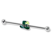 Load image into Gallery viewer, 14G Glitter Top Hat Shamrock St Patricks Industrial Barbell 38mm
