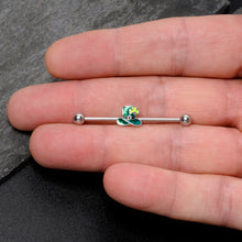 Load image into Gallery viewer, 14G Glitter Top Hat Shamrock St Patricks Industrial Barbell 38mm
