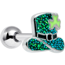 Load image into Gallery viewer, 16G 1/4 Glitter Top Hat Shamrock Cartilage Tragus Earring
