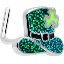 Load image into Gallery viewer, 20G 7mm Glitter Top Hat Shamrock St Patricks L Shape Nose Ring

