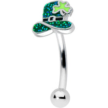 Load image into Gallery viewer, 16G 5/16 Glitter Top Hat Shamrock St Patricks Curved Eyebrow Ring
