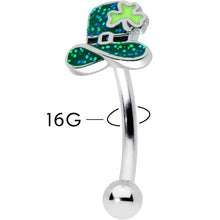 Load image into Gallery viewer, 16G 5/16 Glitter Top Hat Shamrock St Patricks Curved Eyebrow Ring
