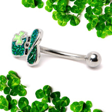 Load image into Gallery viewer, 16G 5/16 Glitter Top Hat Shamrock St Patricks Curved Eyebrow Ring
