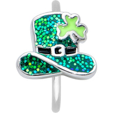 Load image into Gallery viewer, 20G 5/16 Glitter Top Hat Shamrock St Patricks Nose Hoop
