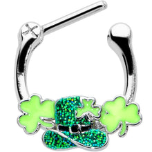 Load image into Gallery viewer, 16G 5/16 Glitter Top Hat Shamrock St Patricks Cartilage Clicker
