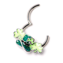 Load image into Gallery viewer, 16G 3/8 Glitter Top Hat Shamrocks St Patricks Hinged Segment Ring

