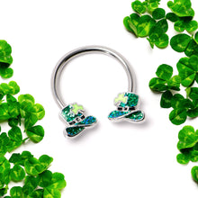 Load image into Gallery viewer, 16G 3/8 Glitter Top Hat Shamrock Horseshoe Circular Barbell
