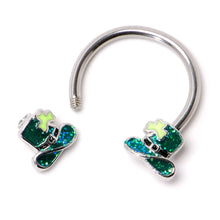 Load image into Gallery viewer, 16G 3/8 Glitter Top Hat Shamrock Horseshoe Circular Barbell
