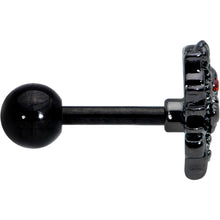 Load image into Gallery viewer, 16G 1/4 Clear Red CZ Gem Black Floral Heart Cartilage Earring

