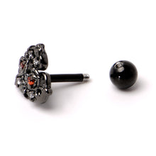 Load image into Gallery viewer, 16G 1/4 Clear Red CZ Gem Black Floral Heart Cartilage Earring
