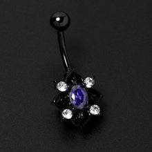 Load image into Gallery viewer, Purple Clear Gem Black Scrolling Hearts Belly Ring
