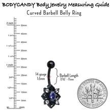 Load image into Gallery viewer, Purple Clear Gem Black Scrolling Hearts Belly Ring
