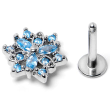 Load image into Gallery viewer, 16G 5/16 Blue CZ Gem Snowflake Blues Labret Monroe Tragus
