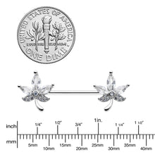 Load image into Gallery viewer, 14G 3/4 Clear CZ Gem Pot Leaf Barbell Nipple Ring Set

