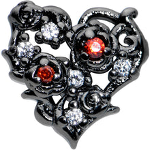 Load image into Gallery viewer, 16G 5/16 Red Clear CZ Gem Black Floral Heart Labret Monroe Tragus
