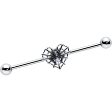 Load image into Gallery viewer, 14G Clear CZ Gem Heart of Spider Industrial Barbell 38mm
