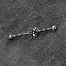 Load image into Gallery viewer, 14G Clear CZ Gem Heart of Spider Industrial Barbell 38mm
