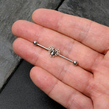 Load image into Gallery viewer, 14G Clear CZ Gem Heart of Spider Industrial Barbell 38mm
