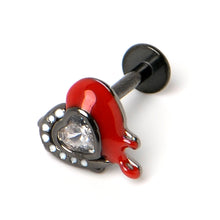 Load image into Gallery viewer, 16G 5/16 Clear Gem Black Bleeding Heart Labret Monroe Tragus
