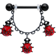 Load image into Gallery viewer, 14G 9/16 Black Classic Ladybug Dangle Nipple Ring Set
