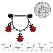 Load image into Gallery viewer, 14G 9/16 Black Classic Ladybug Dangle Nipple Ring Set

