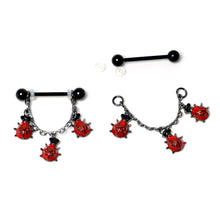 Load image into Gallery viewer, 14G 9/16 Black Classic Ladybug Dangle Nipple Ring Set
