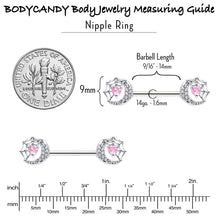 Load image into Gallery viewer, 14G 9/16 Pink CZ Gem Heart Web Moon Barbell Nipple Ring Set
