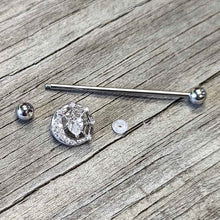 Load image into Gallery viewer, 14G Clear CZ Gem Heart Web Moon Industrial Barbell 38mm
