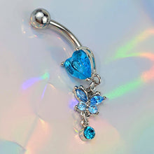 Load image into Gallery viewer, Blue Gem Butterfly Have A Heart Dangle Belly Ring
