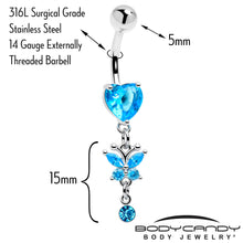 Load image into Gallery viewer, Blue Gem Butterfly Have A Heart Dangle Belly Ring
