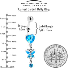 Load image into Gallery viewer, Blue Gem Butterfly Have A Heart Dangle Belly Ring
