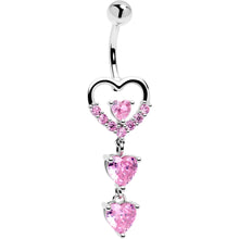 Load image into Gallery viewer, Pink Gem All My Hearts Dangle Belly Ring
