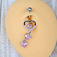 Load image into Gallery viewer, Pink Gem All My Hearts Dangle Belly Ring
