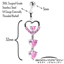 Load image into Gallery viewer, Pink Gem All My Hearts Dangle Belly Ring
