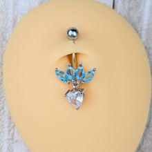Load image into Gallery viewer, Blue Clear Gem Quartet Heart Dangle Belly Ring
