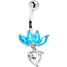 Load image into Gallery viewer, Blue Clear Gem Quartet Heart Dangle Belly Ring
