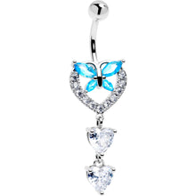 Load image into Gallery viewer, Blue Clear Gem Butterfly Hearts Of Love Dangle Belly Ring
