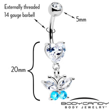 Load image into Gallery viewer, Clear Blue Gem Love Butterfly Heart Dangle Belly Ring
