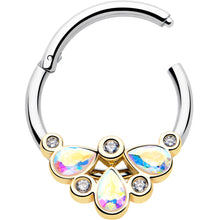 Load image into Gallery viewer, 16G 3/8 Aurora Gem Golden Crown Deluxe Hinged Segment Ring

