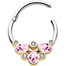 Load image into Gallery viewer, 16G 3/8 Pink Gem Golden Crown Deluxe Hinged Segment Ring
