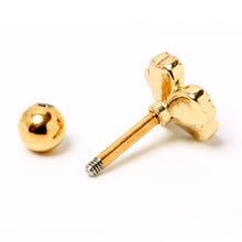 Load image into Gallery viewer, 16G 1/4 Clear Gem Gold Hue Lucky Shamrock Cartilage Tragus Earring
