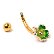 Load image into Gallery viewer, 16G 5/16 Clear Gem Gold Tone Lucky Shamrock Curved Eyebrow Ring
