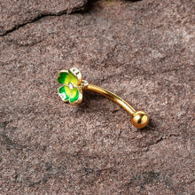 Load image into Gallery viewer, 16G 5/16 Clear Gem Gold Tone Lucky Shamrock Curved Eyebrow Ring
