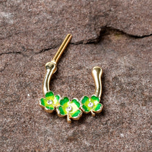 Load image into Gallery viewer, 16G 5/16 Clear Gem Gold Tone Lucky Shamrock Cartilage Clicker
