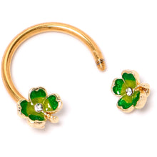 Load image into Gallery viewer, 16G 3/8 Clear Gem Gold Hue Lucky Shamrock Horseshoe Circular Barbell
