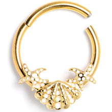 Load image into Gallery viewer, 16G 3/8 Gold Tone Luxe Sea Shell Glam Starfish Hinged Segment RIng
