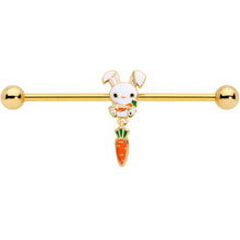 Load image into Gallery viewer, 14G Gold Tone Cutie Easter Bunny Dangle Industrial Barbell 38mm

